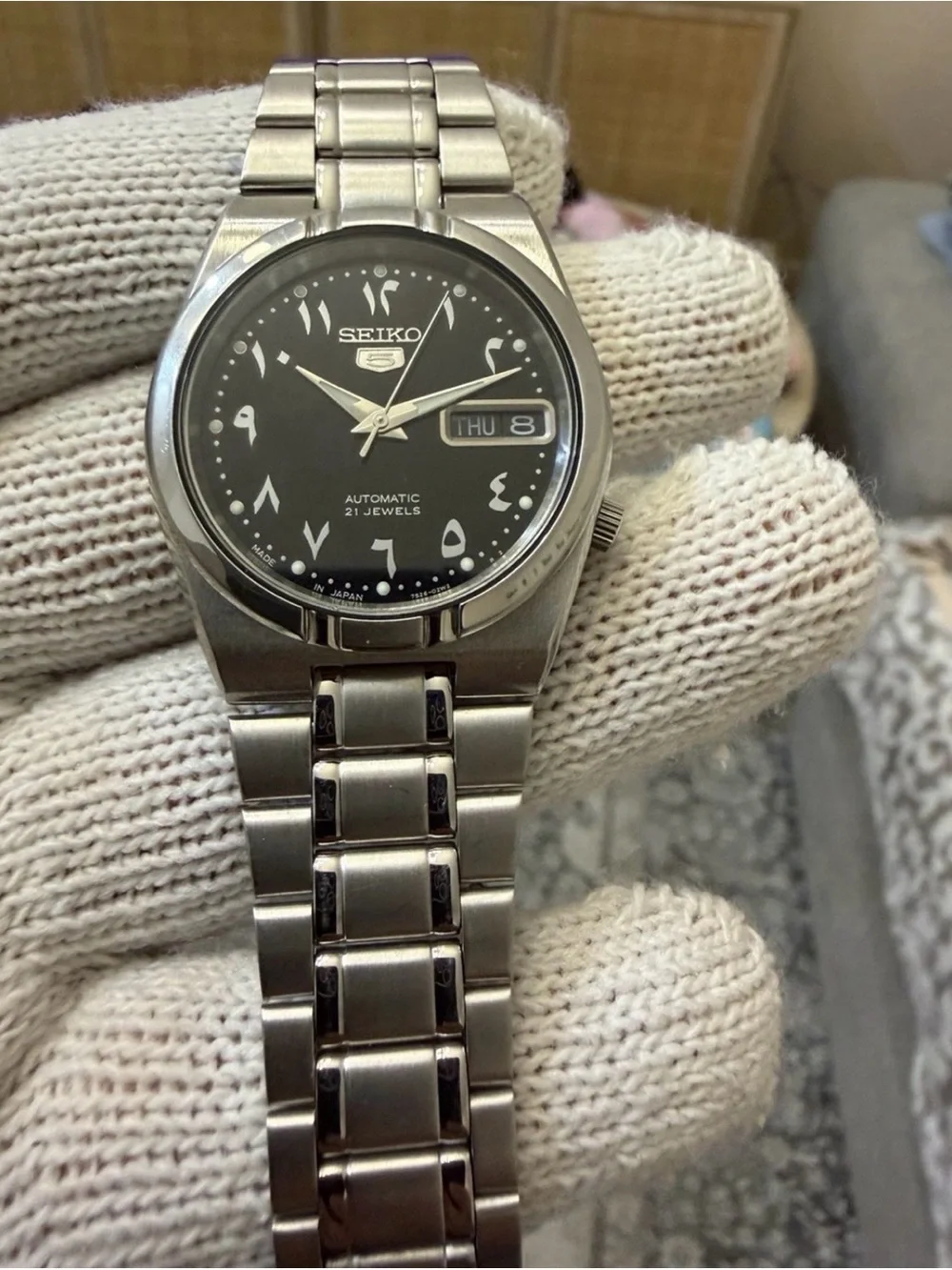 Seiko 5 SNK063J5 Automatic Arabic Dial Black Mens Watch 7S26-01H0 Made In Japan